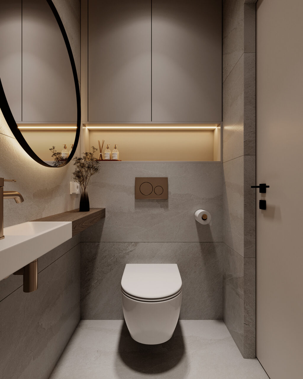 wall mounted toilet and led lighting