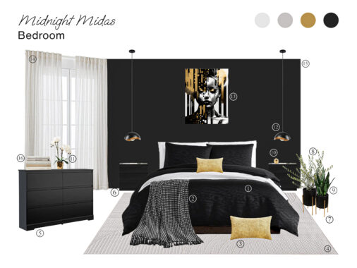 black midas bedroom product board