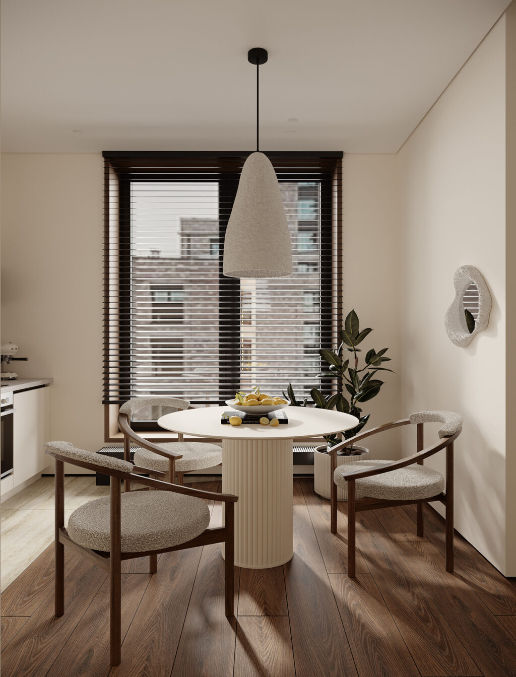 modern cozy dining area with pedestal table