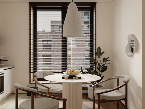 modern cozy dining area with pedestal table