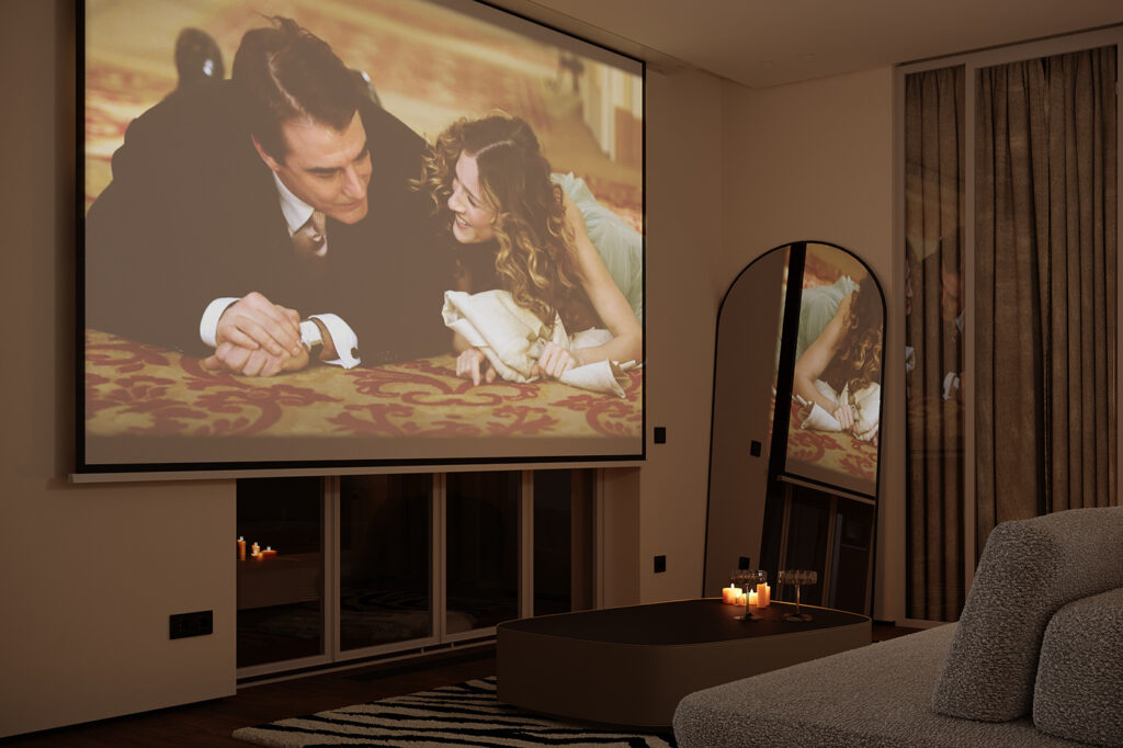 projector screen in living room