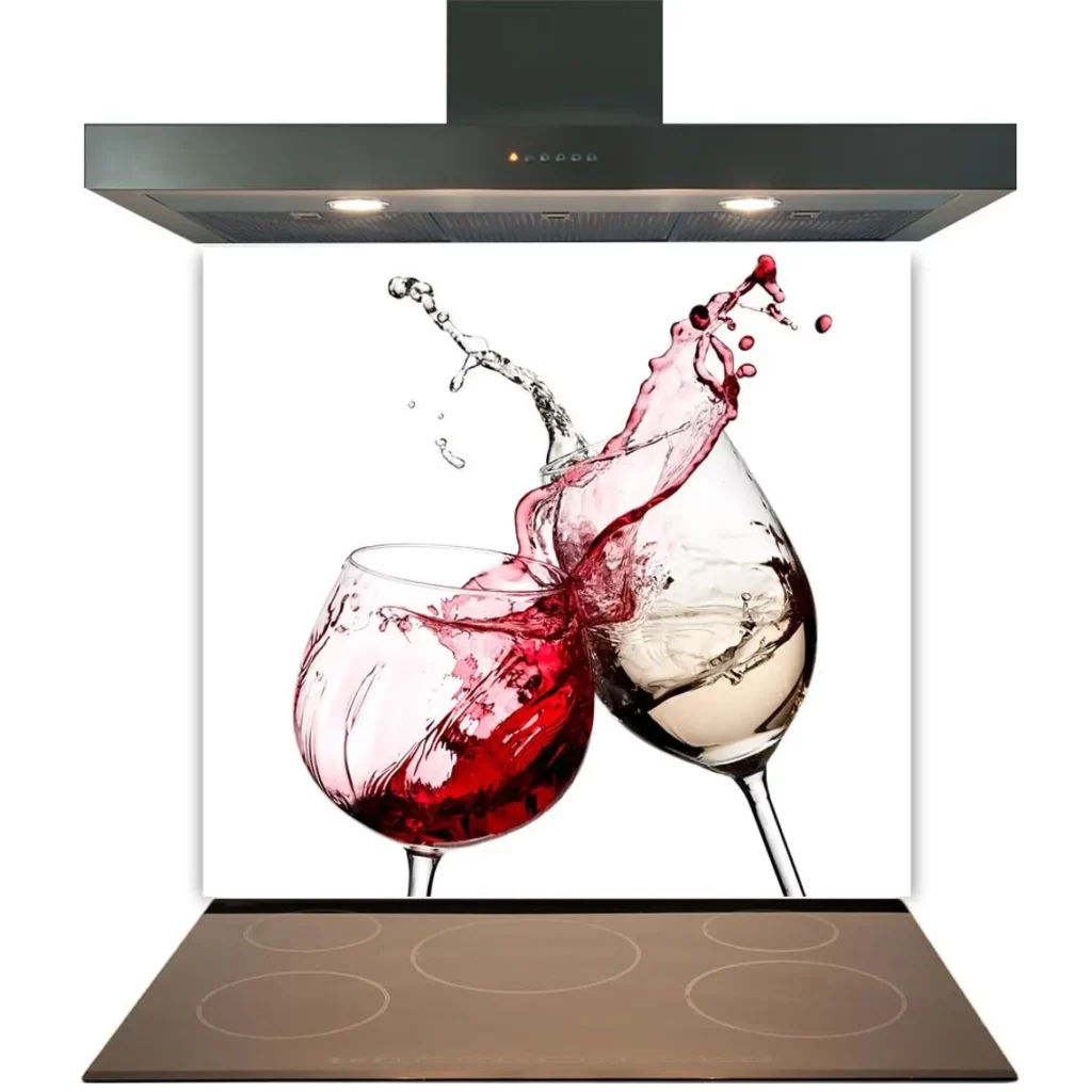 red and white wine kitchen splashback in glass