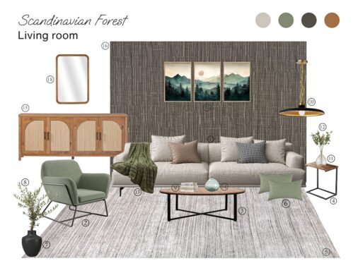 Scandinavian Forest Living Room: Board with Shopping List