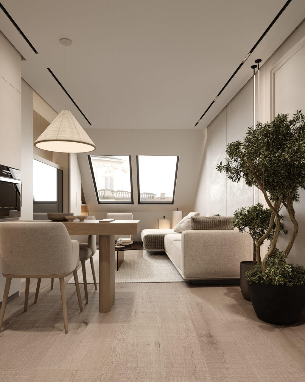 beige living and dining area