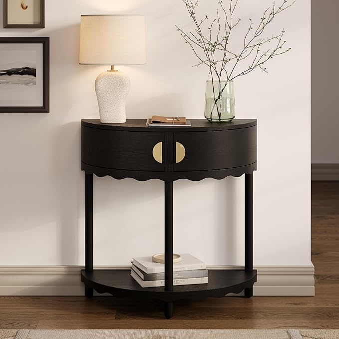 scalloped skirt half moon console table