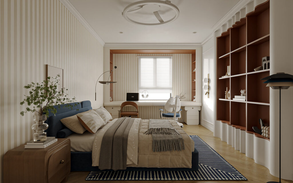 striped accents in bedroom