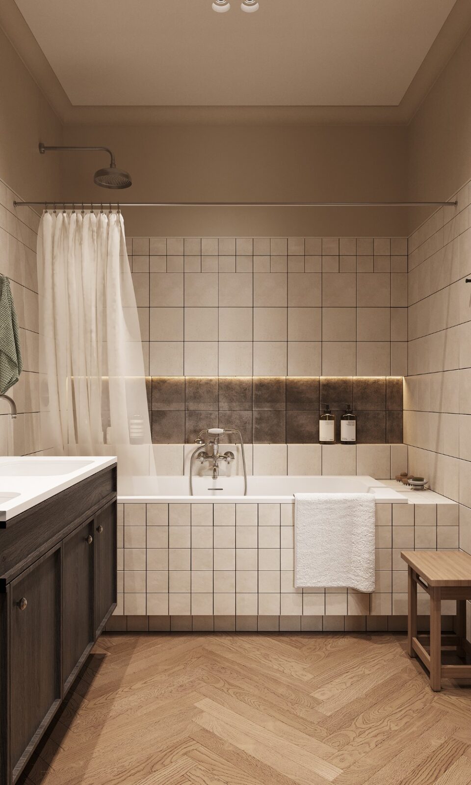 tiled bathtub and led lighting