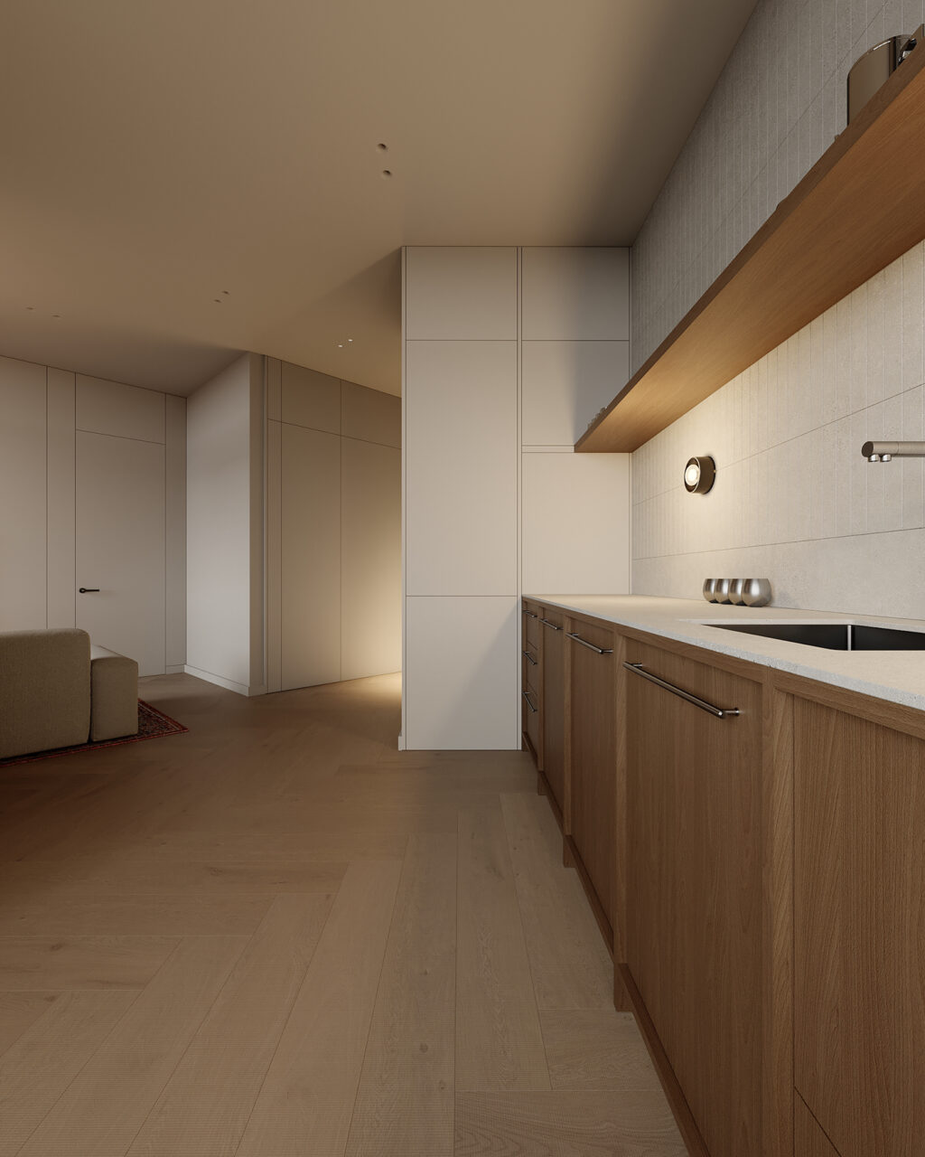 wooden cabinetry in neutral kitchen